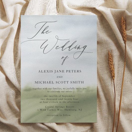 Waterverf Landschap Boerderij Kalligrafie Bruiloft Kaart