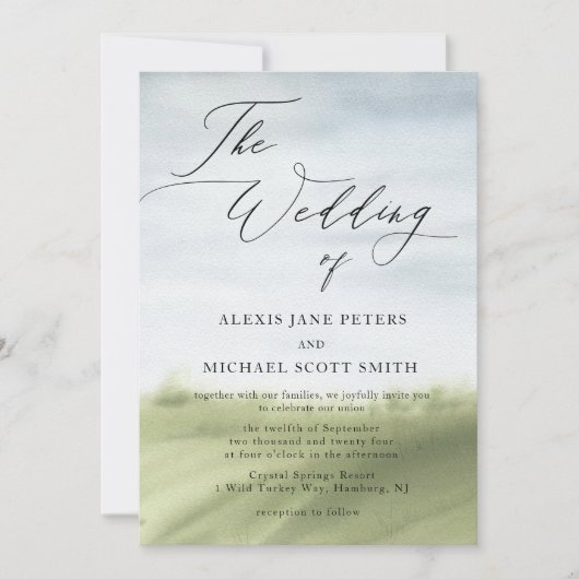 Waterverf Landschap Boerderij Kalligrafie Bruiloft Kaart (Voorkant)