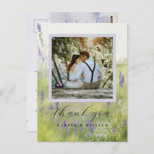 waterverf landschap bruiloft foto dank u briefkaart (Voorkant / Achterkant)