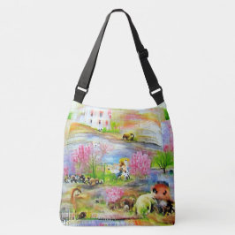 Waterverf landschap crossbody tas