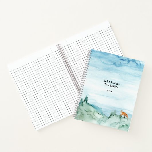 Waterverf Landschap Cute Fox Woodland Natuur Notitieboek (Binnen)