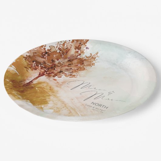 Waterverf Landschap De heer & mevrouw Autumn Gold  Papieren Bordje (Gekanteld)