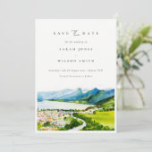 Waterverf landschap dorpslandschap meer save the date (Staand voorkant)