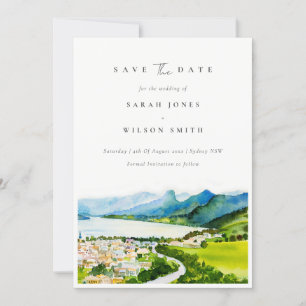 Waterverf landschap dorpslandschap meer save the date