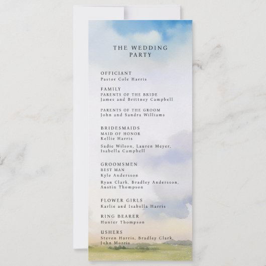 Waterverf Landschap Droomachtige Wolken Trouwprogr Kaart (Achterkant)