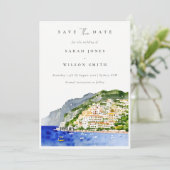 Waterverf landschap Elegant Amalfi Save The Date (Staand voorkant)