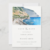 Waterverf landschap Elegant Amalfi Save The Date (Voorkant)