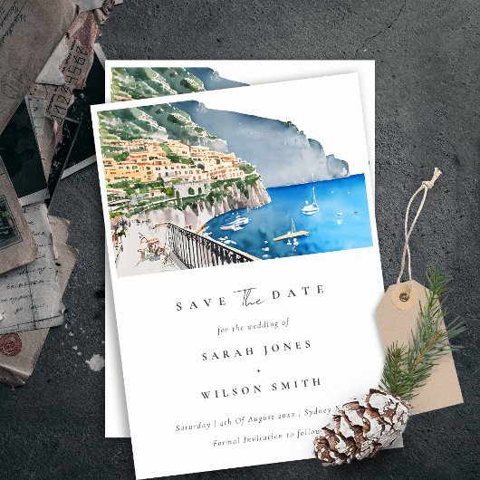 Waterverf landschap Elegant Amalfi Save The Date