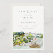 Waterverf landschap Elegant River Cruise Land Save The Date (Voorkant / Achterkant)