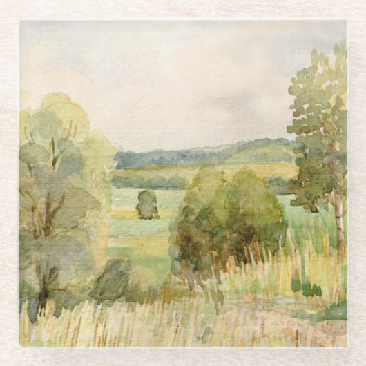 Waterverf landschap glazen onderzetter (Voorkant)