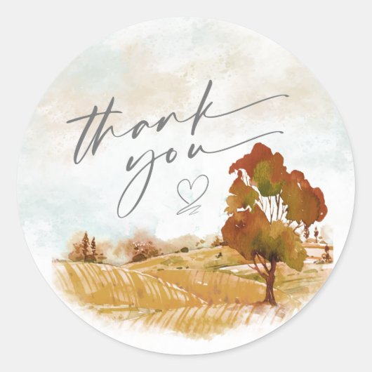 Waterverf landschap Hartelijk dank herfst Gold ID7 Ronde Sticker (Voorkant)