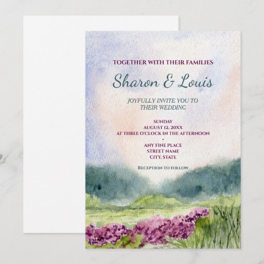 waterverf landschap huwelijksuitnodiging kaart (Voorkant / Achterkant)