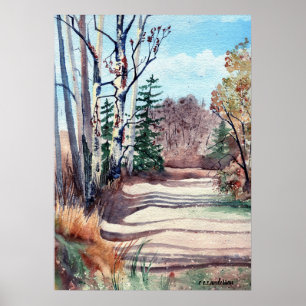 waterverf landschap in herfstkleuren wandeling in poster