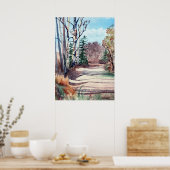 waterverf landschap in valkleuren lopen in bossen poster (Keuken)