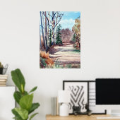 waterverf landschap in valkleuren lopen in bossen poster (Thuiskantoor)
