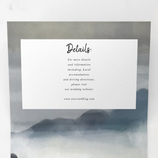 Waterverf Landschap Indigo Alles in één bruiloft Drieluik Uitnodiging (Binnenzijde eerst)