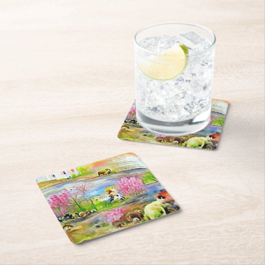 Waterverf landschap kartonnen onderzetters (Insitu)