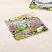 Waterverf landschap kartonnen onderzetters (Schuin)