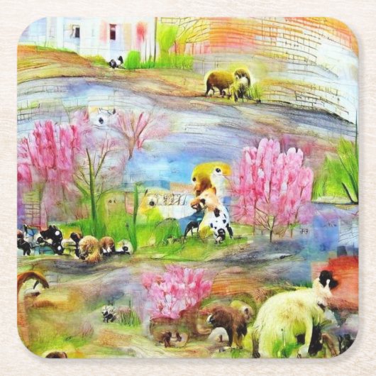 Waterverf landschap kartonnen onderzetters (Voorkant)