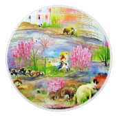 Waterverf landschap keramische knop (Voorkant)