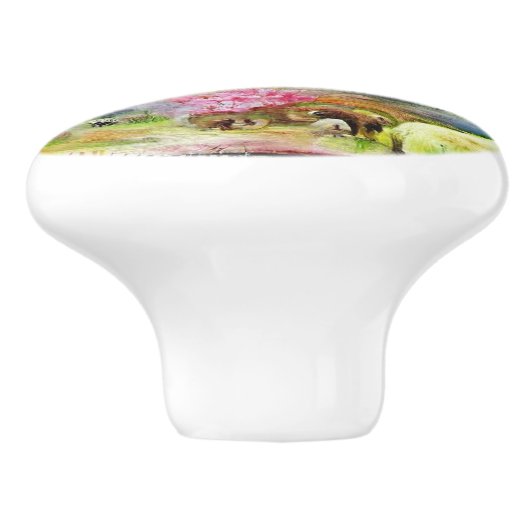 Waterverf landschap keramische knop (Zijkant)