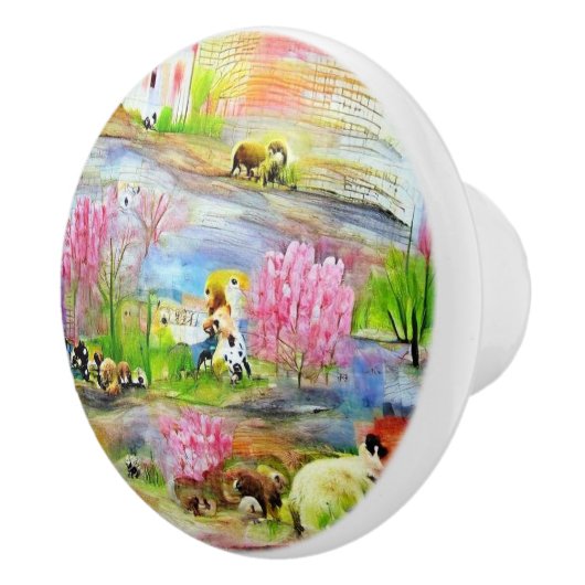 Waterverf landschap keramische knop (Rechts)