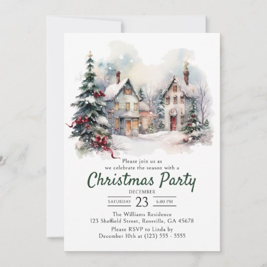 Waterverf landschap kerstfeest kaart (Voorkant)