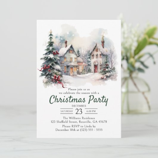 Waterverf  landschap kerstfeest kaart (Staand voorkant)