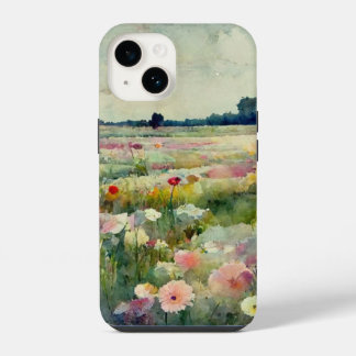Waterverf Landschap Kleurrijk Bloemmotief iPhone 14 Hoesje