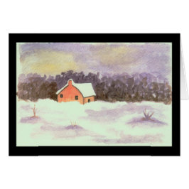 Waterverf Landschap Kunst Klein huis Winter Snow