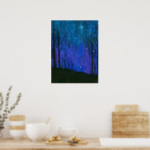 Waterverf landschap Kunst Night Sky Stars Universe Poster (Keuken)