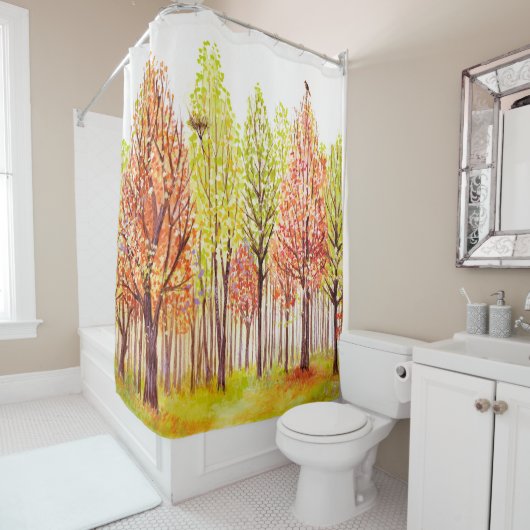 Waterverf landschap met herfstbomen douchegordijn (In situ)