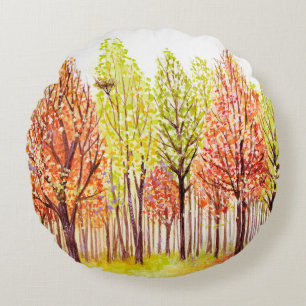 Waterverf landschap met herfstbomen rond kussen