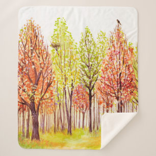 Waterverf landschap met herfstbomen sherpa deken