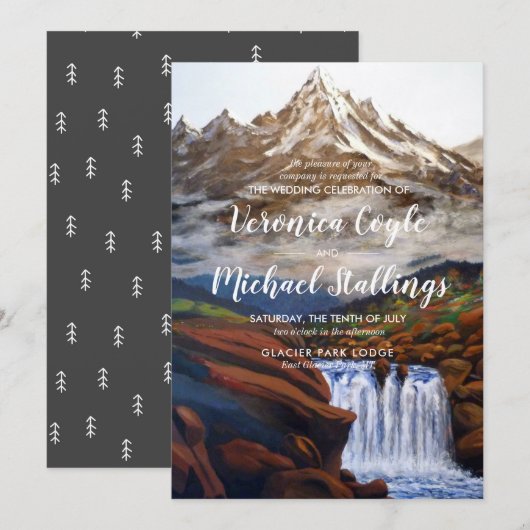 Waterverf Landschap Montana Wedding Uitnodiging (Voorkant / Achterkant)