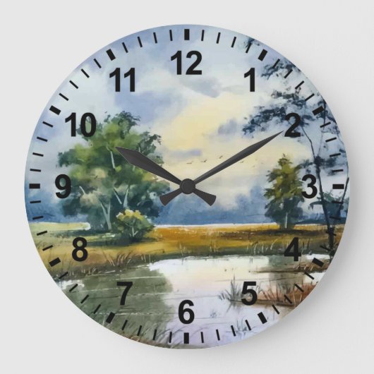 Waterverf Landschap Muurklok Grote Klok (Voorkant)