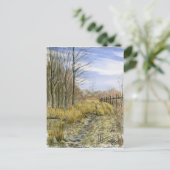 waterverf landschap "Pasture Lane in Early March" Briefkaart (Staand voorkant)