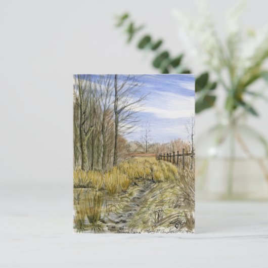 waterverf landschap "Pasture Lane in Early March" Briefkaart (Staand voorkant)