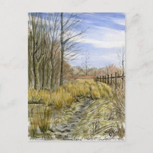 waterverf landschap "Pasture Lane in Early March" Briefkaart