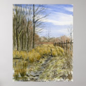 waterverf landschap "Pasture Lane in Early March" Poster (Voorkant)