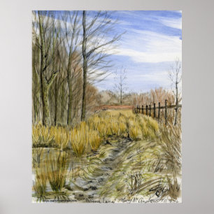 waterverf landschap "Pasture Lane in Early March" Poster