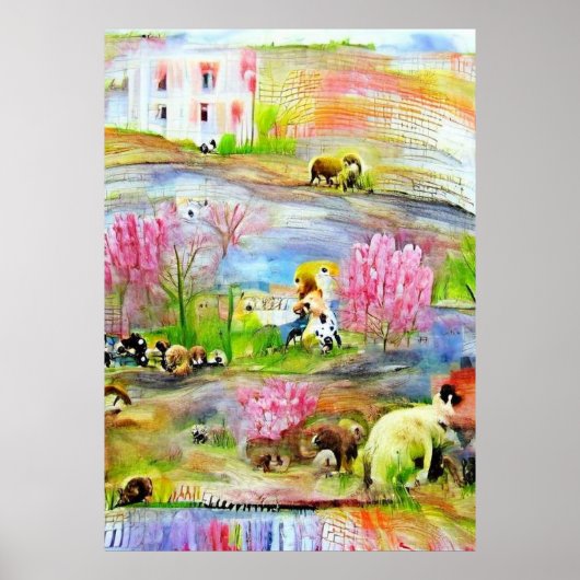 Waterverf Landschap  Poster (Voorkant)