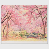 Waterverf, landschap, roze rode bloem, van W Cadeaupapier (Vlak)