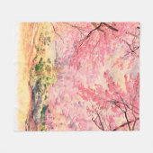 Waterverf, landschap, roze rode bloem, van W Fleece Deken (Voorkant (Horizontaal))