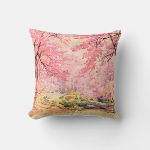 Waterverf, landschap, roze rode bloem, van W Kussen