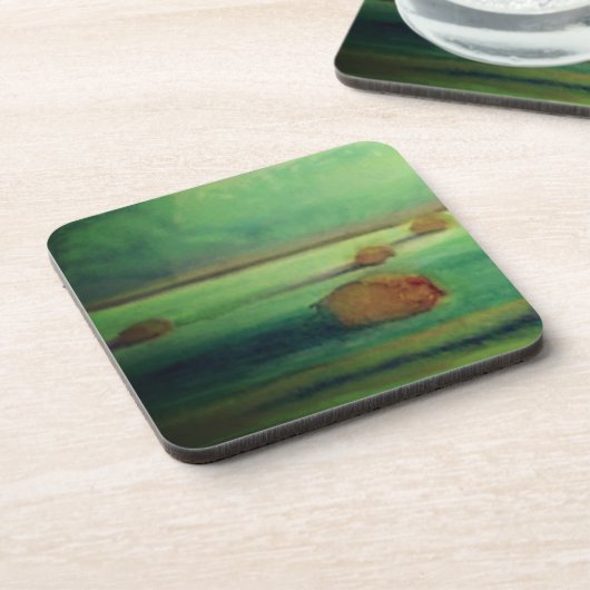 Waterverf landschap schilderij groene weide onderzetter (Linkerzijde)