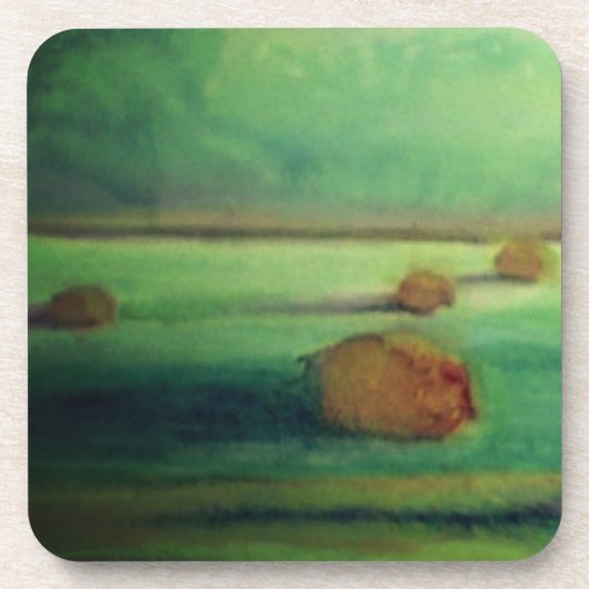 Waterverf landschap schilderij groene weide onderzetter (Voorkant)