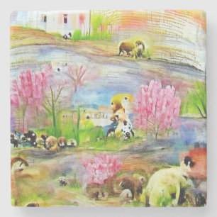 Waterverf landschap stenen onderzetter