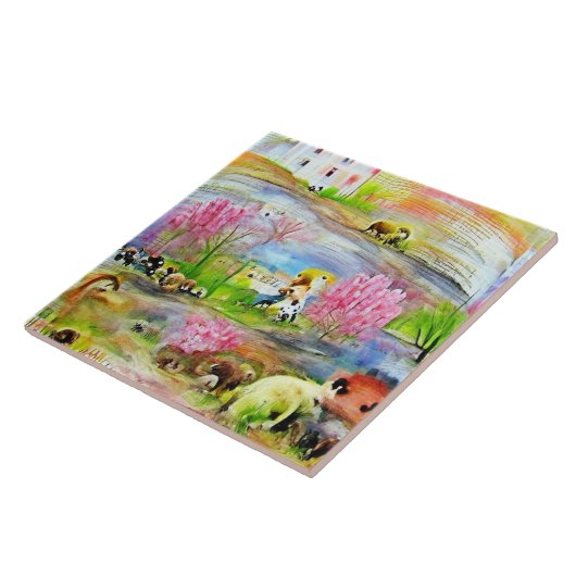 Waterverf landschap tegeltje (Zijkant)