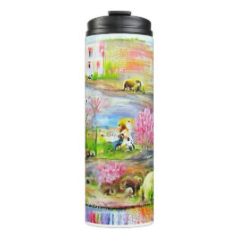 Waterverf landschap thermosbeker